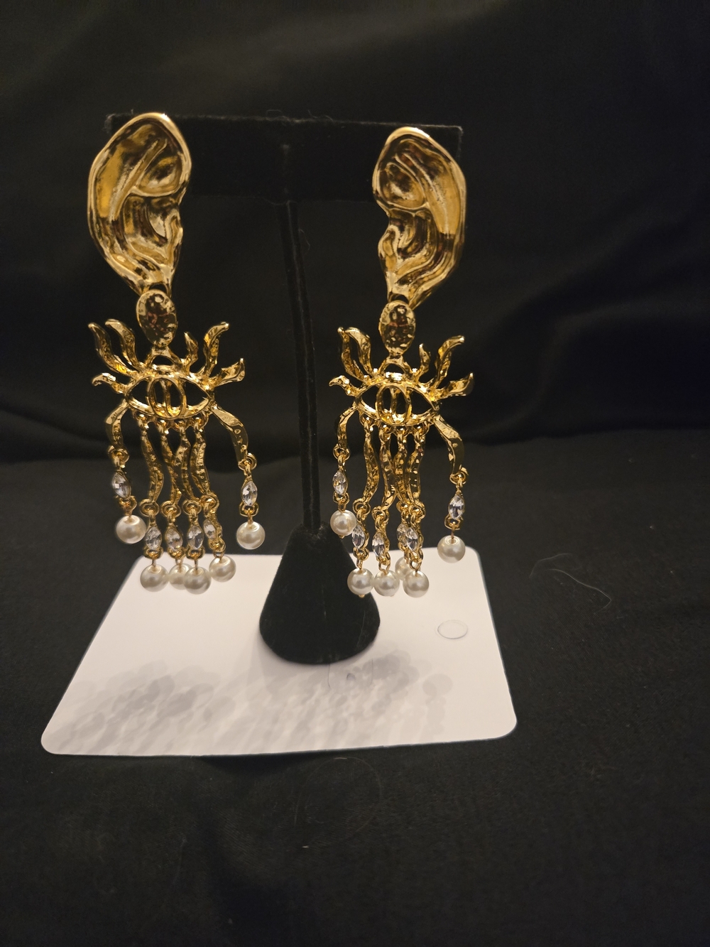 Schiaparelli Inspired Gold Pearl Fringe Dangle Earrings - Women Jewelry